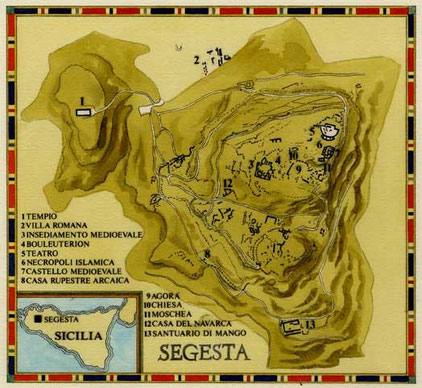 Mapa del recinto arqueológico de Segesta