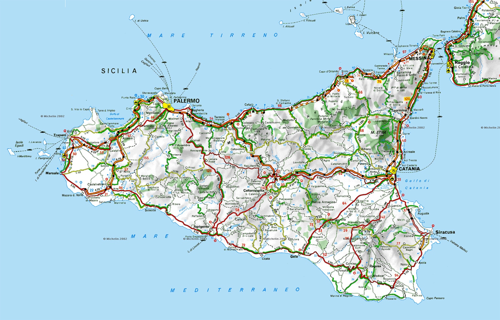 Mapa de carreteras de Sicilia