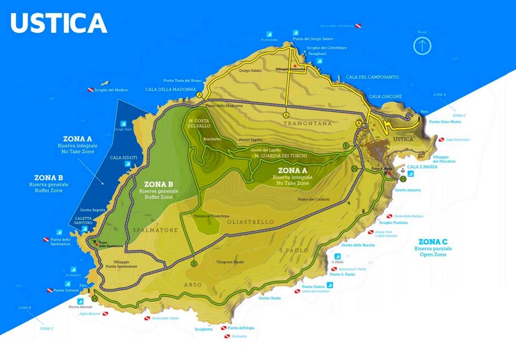 Mapa de la isla de Ústica