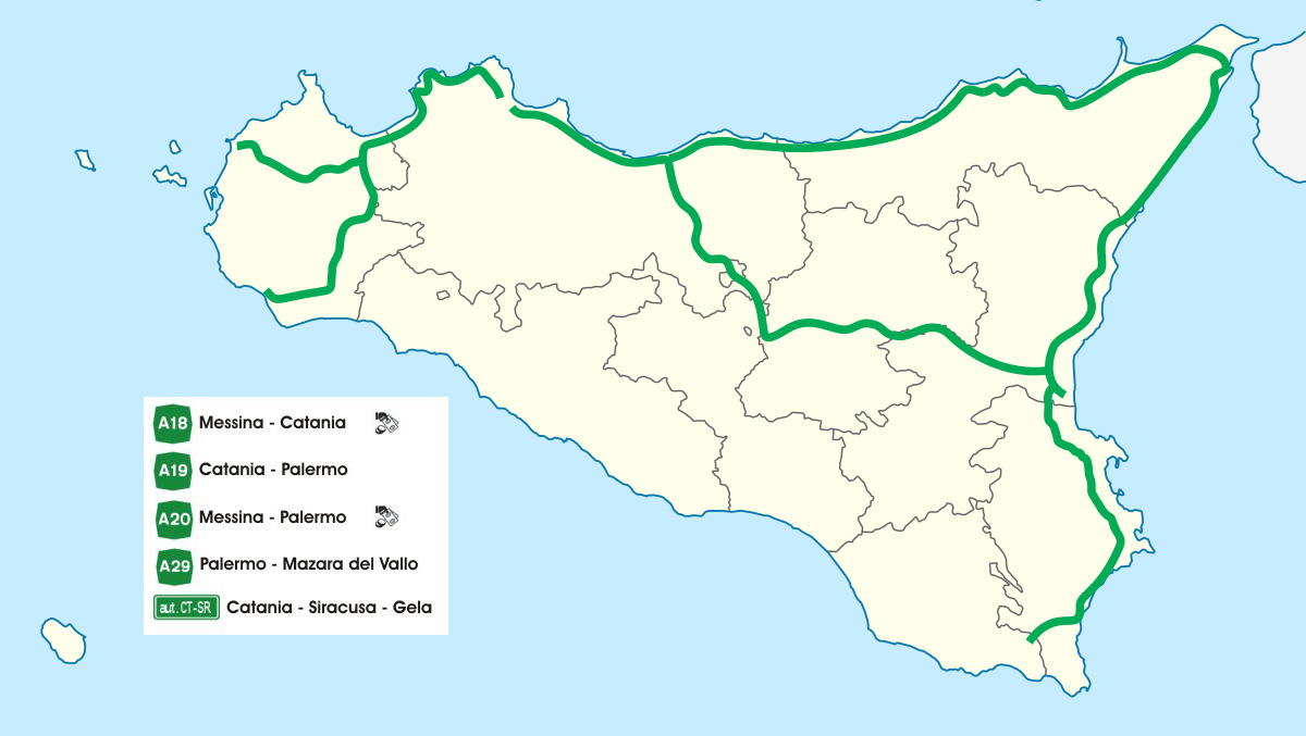 Mapa de las Autopistas en Sicilia