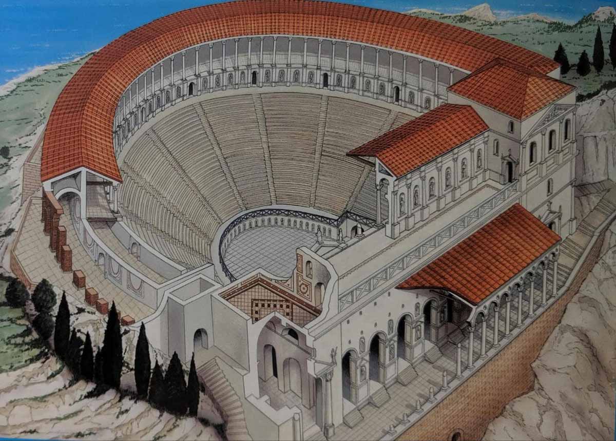 Reconstrucción del Antiguo Teatro Griego de Taormina. Fuente Editorial Bonechi