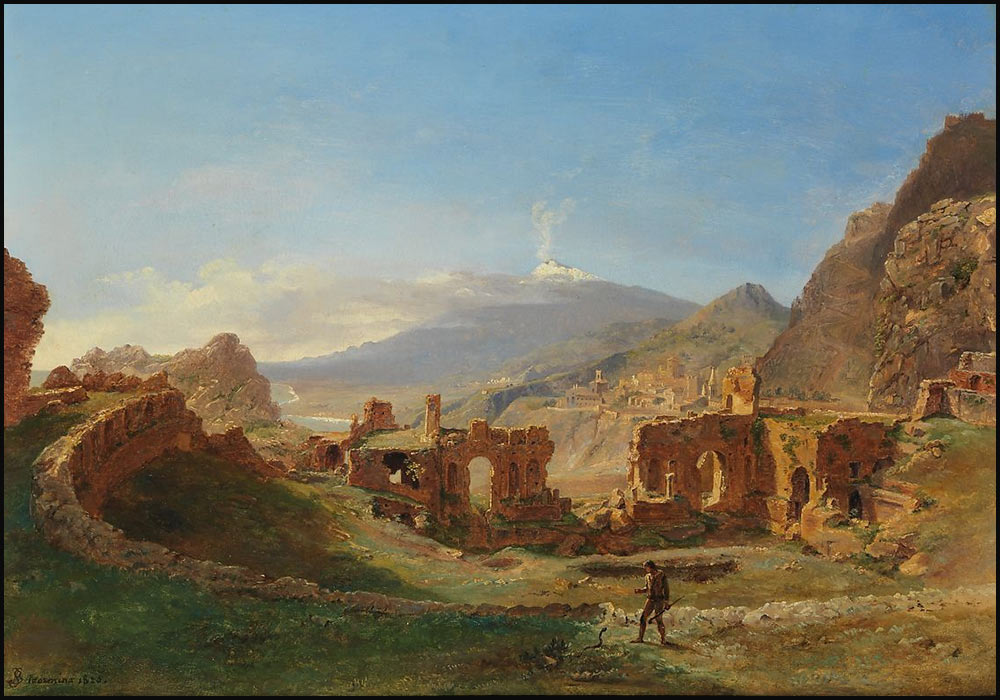 El antiguo teatro de Taormina en1825. Pintura de Louise-Joséphine Sarazin de Belmont, expuesto en el Museo Metropolitano de Arte de Nueva York.